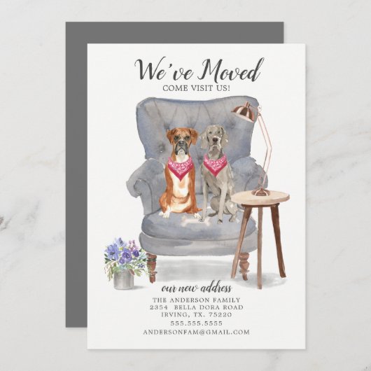Boxer en Weimaraner Dog Moving Announcement Aankondiging (Voorkant / Achterkant)