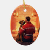 Boxer Gift, Huisdier Gift, Hond Brandweerman, Kers Keramisch Ornament (Achterkant)