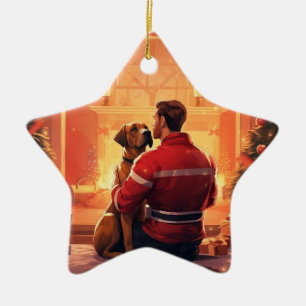 Boxer Gift, Huisdier Gift, Hond Brandweerman, Kers Keramisch Ornament