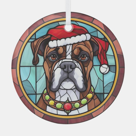 Boxer Glas in lood Kerst Ornament (Voorkant)
