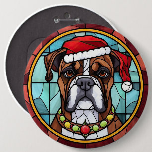 Boxer Glas in lood Kerst Ronde Button 6,0 Cm