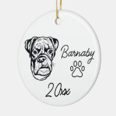 Boxer Hond Custom Naam & Jaar Lijn Kunst Keramisch Ornament (Links)