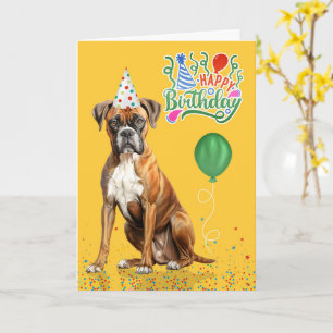 Boxer Hond Feesthoed Geel Verjaardag Kaart