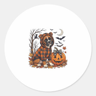 Boxer Hond Geruite Hoodie Halloween Pompoen Vleerm Ronde Sticker
