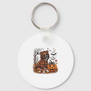 Boxer Hond Geruite Hoodie Halloween Pompoen Vleerm Sleutelhanger