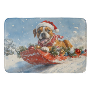 Boxer Hond in Sledge Laat het Sneeuw Kerstmis Badmat