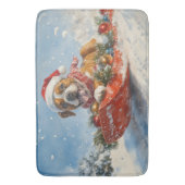 Boxer Hond in Sledge Laat het Sneeuw Kerstmis Badmat (Voorkant Verticaal)
