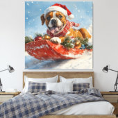 Boxer Hond in Sledge Laat het Sneeuw Kerstmis Canvas Afdruk (Insitu (Slaapkamer))