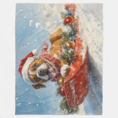 Boxer Hond in Sledge Laat het Sneeuw Kerstmis Fleece Deken (Voorkant)