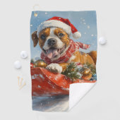 Boxer Hond in Sledge Laat het Sneeuw Kerstmis Golfhanddoek (Insitu)