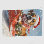 Boxer Hond in Sledge Laat het Sneeuw Kerstmis Golfhanddoek (Horizontaal)