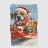 Boxer Hond in Sledge Laat het Sneeuw Kerstmis Golfhanddoek (Voorkant)