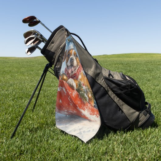 Boxer Hond in Sledge Laat het Sneeuw Kerstmis Golfhanddoek (Groen)