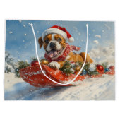 Boxer Hond in Sledge Laat het Sneeuw Kerstmis Groot Cadeauzakje (Achterkant)