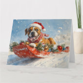 Boxer Hond in Sledge Laat het Sneeuw Kerstmis Kaart (Voorkant)