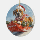 Boxer Hond in Sledge Laat het Sneeuw Kerstmis Keramisch Ornament (Links)