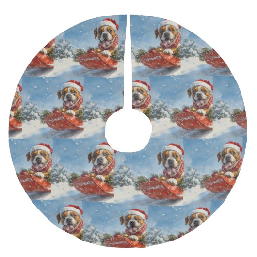 Boxer Hond in Sledge Laat het Sneeuw Kerstmis Kerstboom Rok (Voorkant)