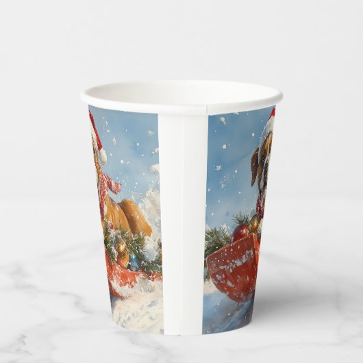 Boxer Hond in Sledge Laat het Sneeuw Kerstmis Papieren Bekers (Rechts)