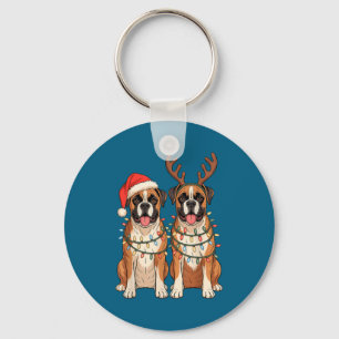Boxer Hond Kerstman Kersthoed Rendier Lichtjes Paj Sleutelhanger