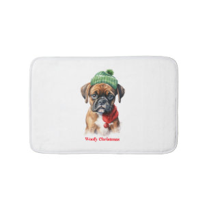 Boxer Hond Kerstmis X-Mas wens cadeau Woofy Kerstm Badmat