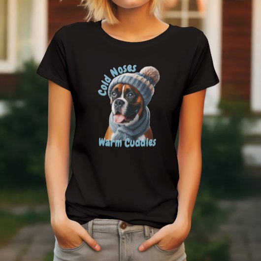 Boxer hond koude neuzen, warme knuffels t-shirt