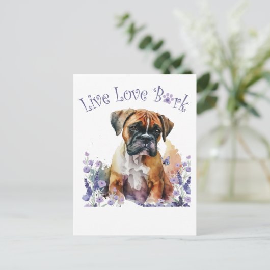 Boxer Hond Mam Bloemen Briefkaart (Staand voorkant)