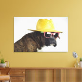 Boxer hond met pet en glazen canvas afdruk (Insitu (Woonkamer))