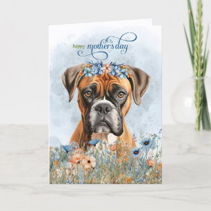 Boxer Hond Moederdag Wilde Bloemen Feestdagen Kaart