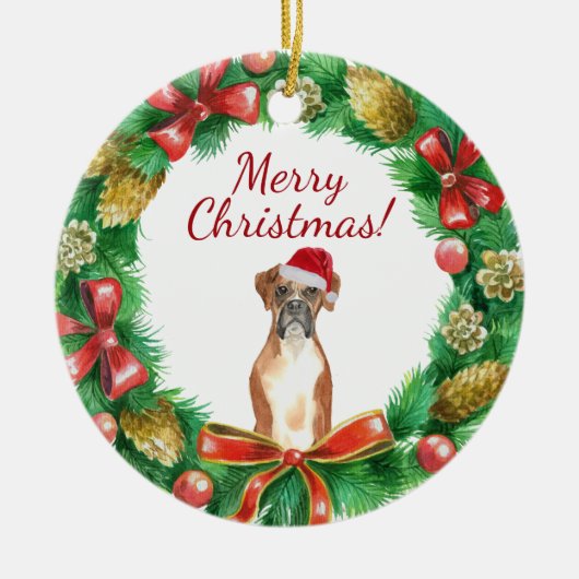 Boxer Hond Prettig kerstfeest Keramisch Ornament (Voorkant)