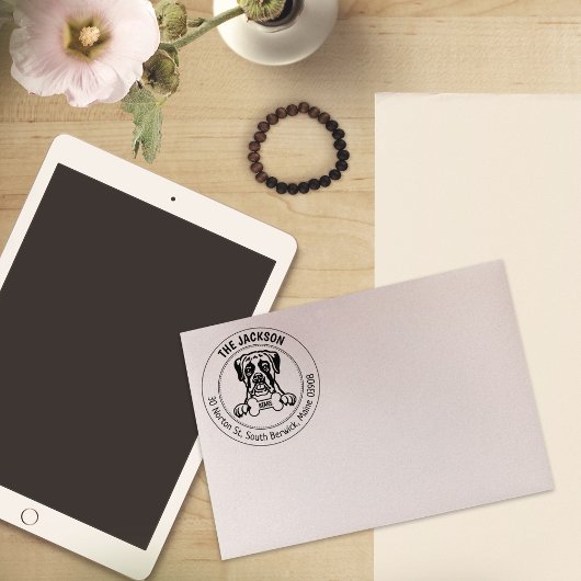 Boxer hond retour adres familie 	rubberstempel