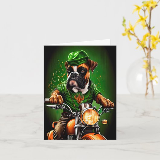 Boxer Hond Rijdt op Fiets St. Patrick's Dag Kaart (Gele Bloem)