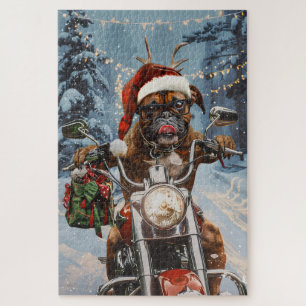 Boxer Hond Rijdt op Motorfiets Kerstmis Legpuzzel