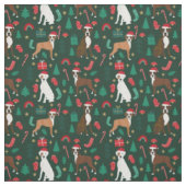Boxer-hond schattige kerst donkergroen stof (Swatch)