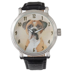Boxer Hond Schilderen Onbijgesneden Originele Dier Horloge