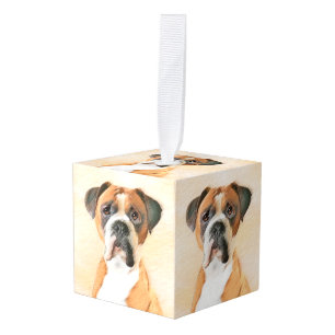 Boxer Hond Schilderen Onbijgesneden Originele Dier Kubus Ornament