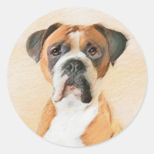 Boxer Hond Schilderen Onbijgesneden Originele Dier Ronde Sticker