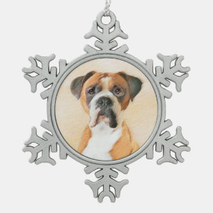 Boxer Hond Schilderen Onbijgesneden Originele Dier Tin Sneeuwvlok Ornament