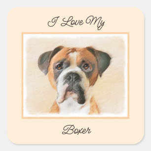 Boxer Hond Schilderen Onbijgesneden Originele Dier Vierkante Sticker