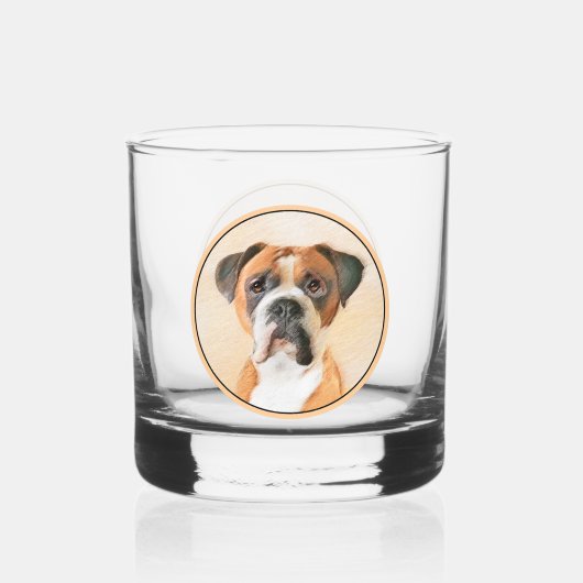 Boxer Hond Schilderen Onbijgesneden Originele Dier Whisky Glas (Voorkant)