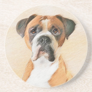Boxer Hond Schilderen Onbijgesneden Originele Dier Zandsteen Onderzetter