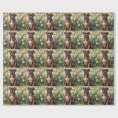 Boxer Hond Spring Bloemen Schilderen Cadeaupapier (Vlak)