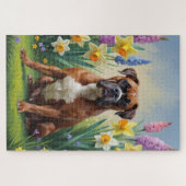Boxer Hond Spring Bloemen Schilderen Legpuzzel (Horizontaal)
