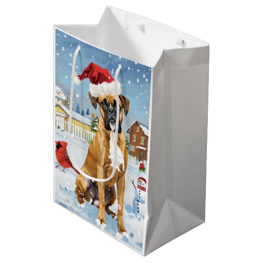 Boxer Hond Winter Wonderland Kerstvreugde Medium Cadeauzakje (Voorkant Gekanteld)