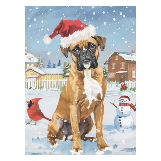 Boxer Hond Winter Wonderland Kerstvreugde Tafelkleed (Voorkant)