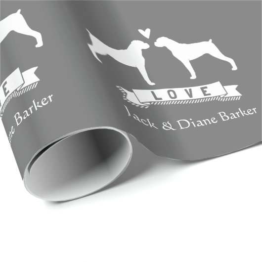 Boxer Honden Bruiloft met aangepaste tekst Cadeaupapier (Rol Hoek)