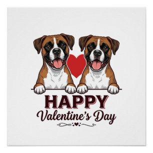 Boxer Honden Fijne Valentijnsdag Vintage Perfect Poster