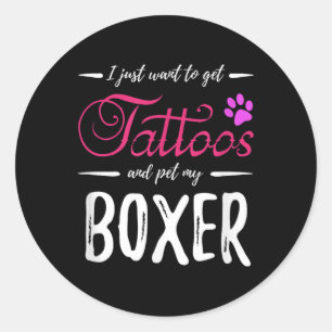 Boxer Hondenliefhebber Tattoo Shirt Funny Dog Mom Ronde Sticker