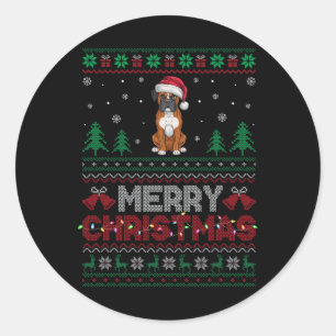 Boxer Hondenliefhebbers Santa Hat Kerstboom Lights Ronde Sticker