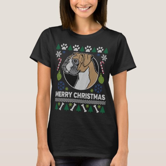 Boxer Hondenras Ugly KerstSweater T-shirt (Voorkant)