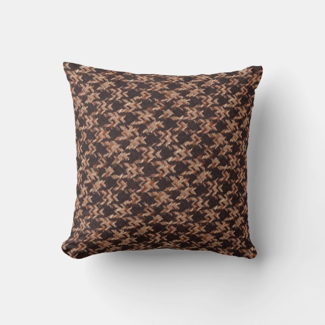 Boxer Houndstooth Woven Pattern in Brown Oranje Kussen (Voorkant)